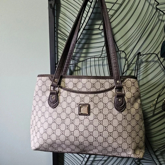 New York 6th  Avenue | Beige Brown Designer Inspired Pattern Shoulder Bag - Picture 1 of 16